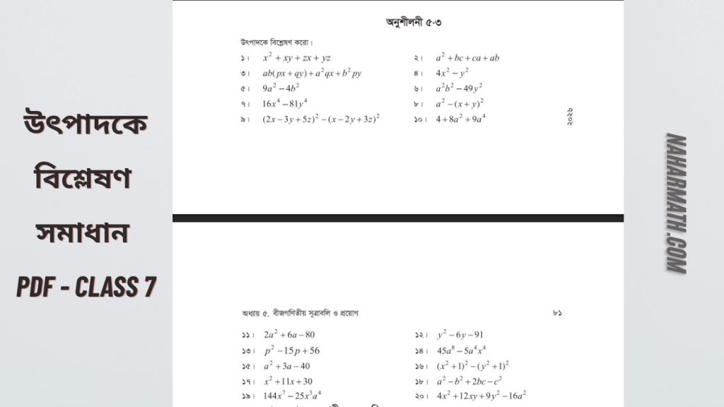 সপ্তম শ্রেণির গণিত সমাধান অনুশীলনী ৫.৩ উৎপাদকে বিশ্লেষণ